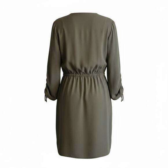 Kismet Olive Green Drape Front Utility Jacket Drawstring Waist Zip Pockets Sz M - Picture 6 of 11